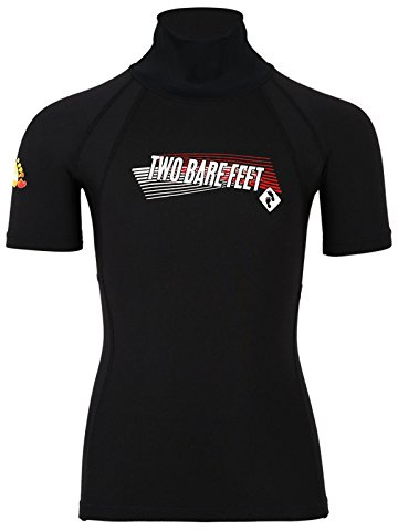 Two Bare Feet Kids Thermal Fleece Lined Rash Vest - UV50 Protection Surf Base Layer, Wetsuit Swimming Tops for Surfing (Short Sleeve Black, XL)