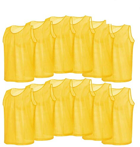 12 Stück Mesh Trimmage Erwachsene Fußball Trainingsweste Trainingsleibchen Markierungshemd Weste Atmungsaktiv Erwachsene Trikots Lätzchen für Volleyball Fußball Basketball (Gelb) Fußball Liefert