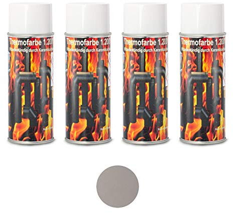 ad-ideen Ofenlack 1200°C Ofenspray Ofenfarbe Thermolack 4x Gussgrau Hell 400ml Lackierset