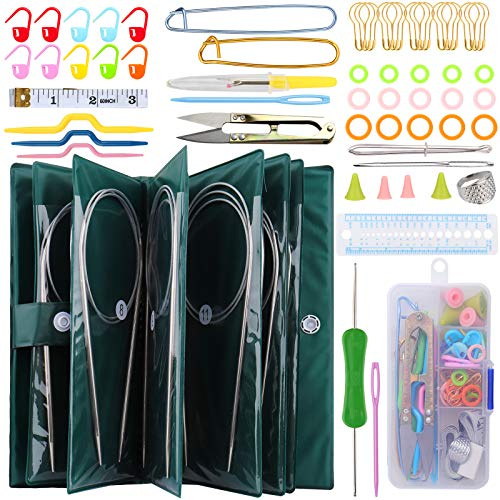 Coopay Juego de Agujas de Tejer Circulares de Metal, incluye 11 Agujas de Tejer cortas y redondas de 40 cm, básicos de tejer accesorios, kits de tejer para principiantes