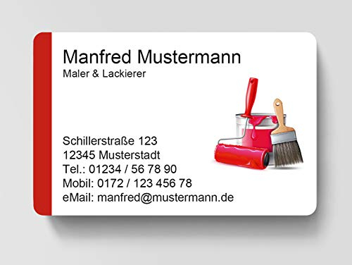 100 Visitenkarten, laminiert, 85 x 55 mm, inkl. Kartenspender - Maler Lackierer Anstreicher