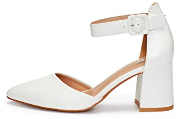 Rio Fiore Scarpe con Tacco, 7 cm Tacco Largo, Décolleté Donna, Bianco, Similpelle, Cinturino alla Caviglia, H1877-A0142-33 (White PU, 41 EU)