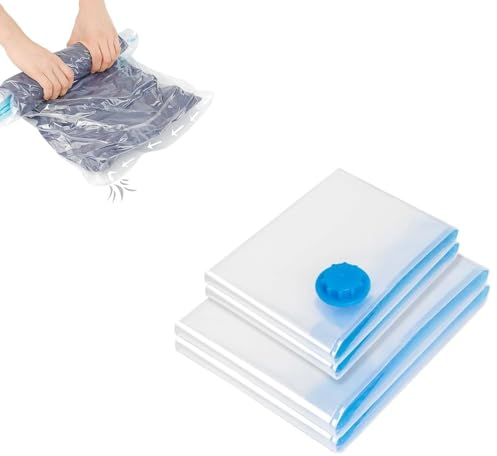 Rangement Sous Vide Aspirateur, Réutilisable Housse Rangement, Lot de 4 Sacs de Rangement sous Vide Aspirateur + 1 pompe manuelle, 30x50cm/40×60cm Sac Housse de Rangement sous Vide