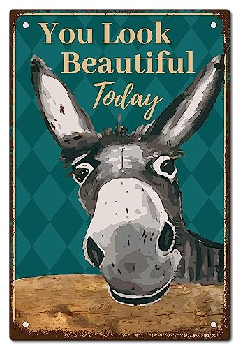 CREATCABIN Donkey Vintage Tin Signs You Look Beautiful Today Retro Garage Tin Plaques Garage Signs Hombres Decoración Accesorios para Pared Cocina Café Bar Hogar Baño Vintage Sign Regalos 20 x 30 cm