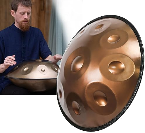 9/10/12 Notes Handtrommel In D Kurd-Moll, 440 Hz Handpan Drums Schlaginstrument Stahl-Handpan-Trommel, 56cm, Gold (Color : 10 Notes)