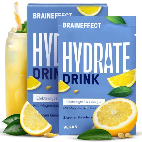 BRAINEFFECT Hydrate - Lösliche Elektrolyte Hydratationsmix ohne Zucker (mit Stevia) - isotonisches Getränkepulver zur Hydration nach dem Sport oder als Anti Kater Mittel bei Hangover (12 Beutel)