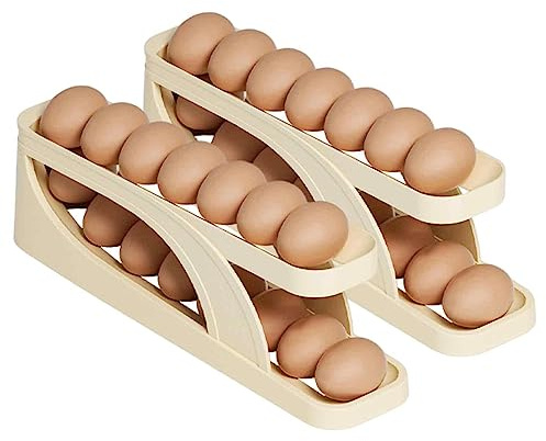 BUNIQ Egg Holder For Refrigerator, Automatic Scrolling Egg Rack Holder, Rolling Egg Tray Fridge, Egg Dispenser Egg Containers Egg Holder For Fridge, Egg Organizer For Refrigerator Kitchen Countertop