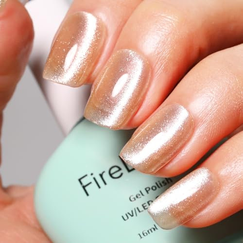 Firedeep Champagne Gold Gel Nail Polish 16ml Cat Eye Holographic Glitter Gold UV/LED Soak Off Reflective Gel Polish for Nail Art Manicure with Magnet