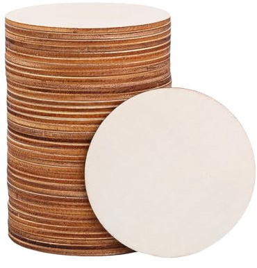 HugeDE 100 Pcs Unfinished Round Wooden Discs Circle Blank Wood Slices Wooden Cut Outs Wood Cutouts Mini Craft Wood Boards for Painting Decoration 5cm