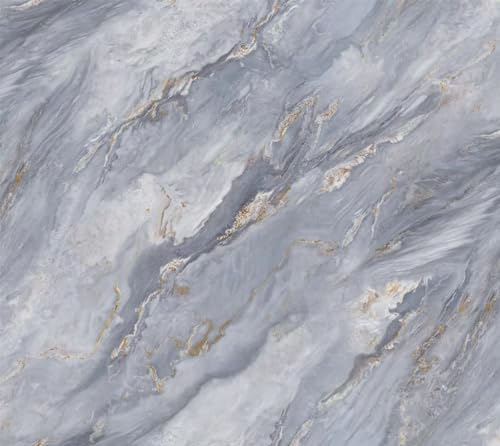 ICYEHAO Marble Peel and Stick Wallpaper, 40cm x 400cm Grey and Gold Marble for Kitchen, Living Room, Worktops, Furniture