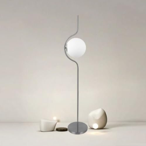 TOT ELECTRIC Lampada da terra piantana Argento in metallo con Sfera in Vetro bianco attacco E27 design moderno minimal
