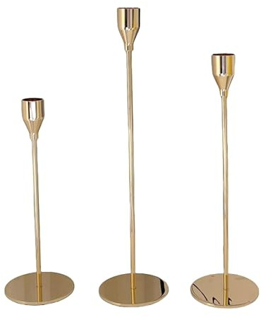 Set di 3 pezzi portacandele, 33/28/23 cm Candeliere da bar nero, candela da bar portacandele in metallo, cena a lume di candela, decorazioni per la casa, matrimonio (3, Golden)