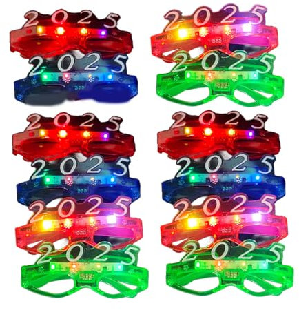 jojobasec Occhiali lampeggianti per Capodanno 2025, occhiali luminosi per feste, decorazioni per carnevale, foto, 12 pezzi