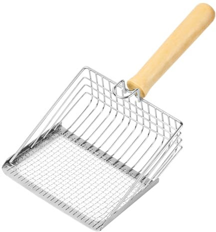 Aomig Streuschaufel Metall Katzenstreuschaufel mit Halterung Holzgriff Katzenklo Schaufel Haustierkotschaufel Schnell Siebende Tiefer Katzenschaufel Scooper Schaufel Langer Griff Kotsieben (Silber)
