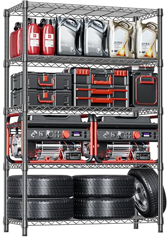 IZEUK 5-Tier Heavy Duty Metal Storage Shelving Unit (Black, 17.7 D x 47.2 W x 72.3 H, 1750 lbs Capacity), Adjustable Steel Wire Rack Shelf Organizer for Garage, Kitchen, Basement, Laundry, Office