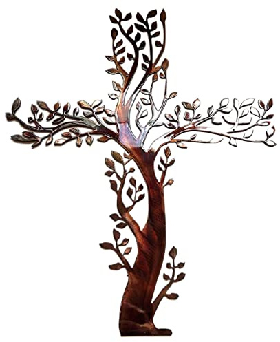 Scultura da parete a forma di albero a croce, decorazione artistica da parete in metallo, sagoma retrò 3D, opere d'arte da appendere per la decorazione domestica, decorazione unica per lo spazio