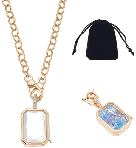 nbeads - Collares con colgante de medallón, colgante de latón, medallón con memoria flotante para fotos cenizas animales de compañía y recuerdo de las personas, con bolsa de terciopelo, 47 cm