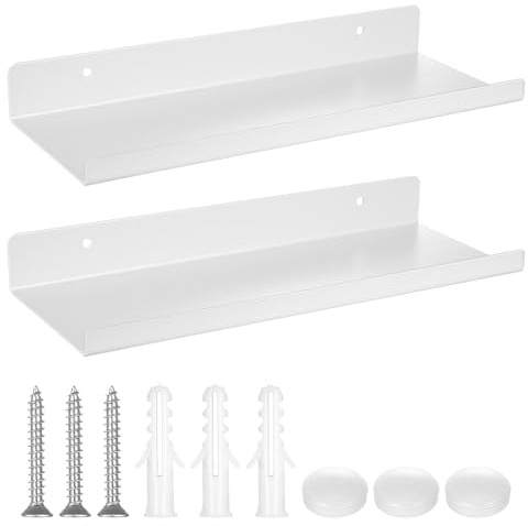 Mensole da Muro Piccole Bianco, Mensole da Parete, Mensola da Parete Piccola, Mensola a Muro Invisibili Metallo, Scaffale Libreria Bianco Galleggianti per Camera da Letto Cucina Bagno, 30x11.5x3,5 cm