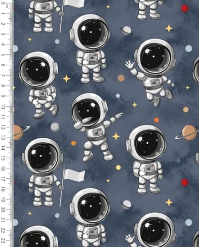Sommersweat Meterware Astronauten - French-Terry Sweatstoff blau - Sweat Stoff, Pullistoff, Dicker Jersey *Ab 50cm
