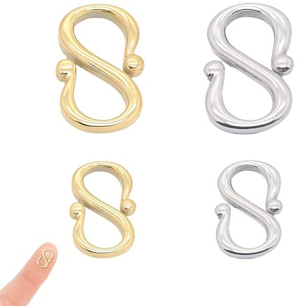 ZWWOGE Set 4 Ganci a S e Moschettoni in Oro e Argento Due Misure Anelli a Molla Chiusure per Gioielli e Connettori Metallici per Gioielli Fai da Te