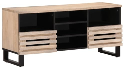 Frdhee Estantes de Almacenamiento de Medios Torre de Soporte de CD, Mueble de TV Madera Maciza de Mango 100x34x46 cm Estante de CD para Sala de Estar, Oficina, Dormitorio