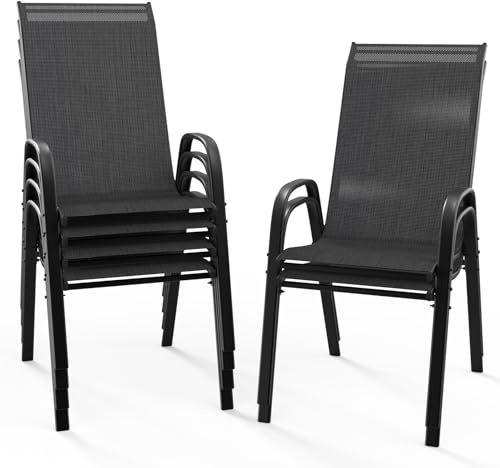 Bonnlo Lot de 6 Chaises de Jardin Exterieur - Chaise Empilable, Idéales pour Jardins, Cours, Balcons, Restaurants, Facile à Installer, Confortable et Design (Noir, Lot de 6)