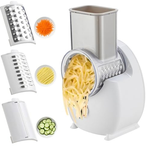 Rallador de queso eléctrico, rallador de queso automático desmontable con 3 cuchillas de formas diferentes, recargable por USB para frutas, verduras, cocina casera.-