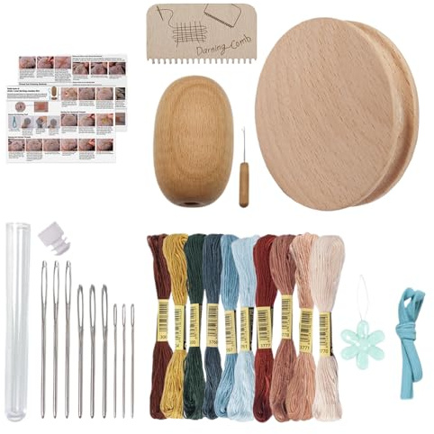 Darning Kit,Stopf-Scheibe mit 9 Nadeln - Stopfei für Socken mit Einfädler und Garn in 10 Farben - Zur Ausbesserung Von Kleidung, Pullovern, Jeans Und Haushaltstextilien