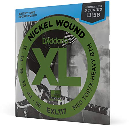 D'Addario EXL117 Nickel Wound Electric Guitar Strings, Medium Top/Extra-Heavy Bottom, 11-56, 11-56, Med. Top/X-Hvy. Bottom, 1-Pack