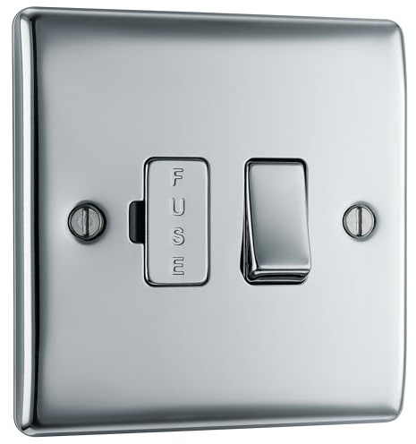 BG Electrical Switched Fused Connection Unit, Fused Spur Switch, Double Pole, Raised and Slim Profile, Round Edges, Nexus Metal, Polished Chrome, 13A, NPC50