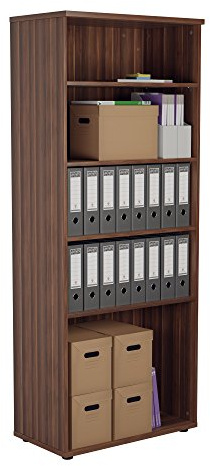 Office Hippo Heavy Duty Bookcase, Robust Book Case, Storage Unit with 4 Adjustable Shelves & Adjustable Feet, Stable Home Office Furniture, Simple To Assemble - Dark Walnut