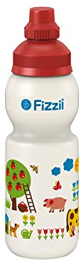 Fizzii Kinder- und Freizeittrinkflasche 330 ml (auslaufsicher bei Kohlensäure, schadstofffrei, spülmaschinenfest, Motiv: Bauernhof byGraziela)