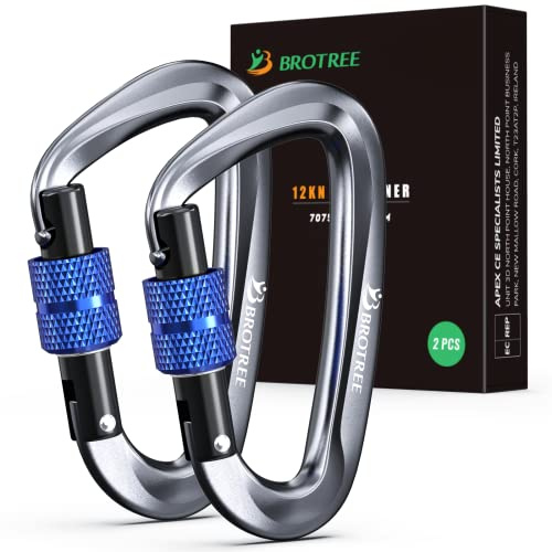 Brotree Mosquetones de Bloqueo 12KN (1200 kg) Mosquetón de Aluminio Resistente con Cierre de Resorte para Hamaca, Senderismo, Gimnasio - Seguridad 8cm Forma de D Mosquetones con Seguro