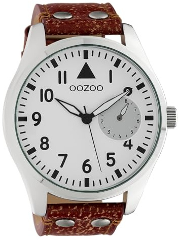 Oozoo Herrenuhr mit Lederband Quarz 48 MM Weiß/Braun C10325