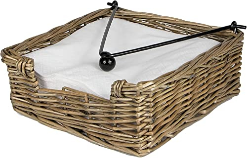 Weighted Napkin Holder for Table Flat Holds Standard Sized Napkins | Wicker Willow Serviette Holder Dispenser Keeps Napkins in Place Indoor and Outdoor BBQ