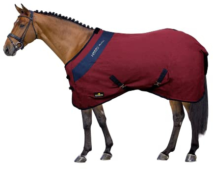 Horses, Coperta da Box per Cavallo in Cotone Modello Maddy 2, Leggera e Traspirante per Primavera e Estate, con Cinghie e Copricoda, BORDEAUX/BLU-120 cm
