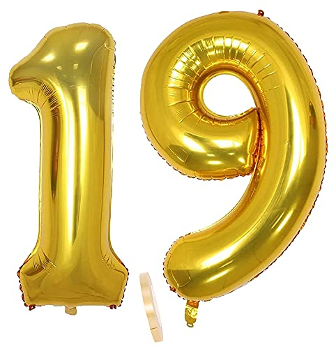Folienballon Zahl Deko Gold 19 für Mädchen Junge Jungs,XXL 100cm Riesen Nummer Aufblasbar Helium Ballon Figuren Zahlen Luftballons für 19. Jahre Frau Mann Geburtstag Hochzeit Jubiläum Party Dekoration