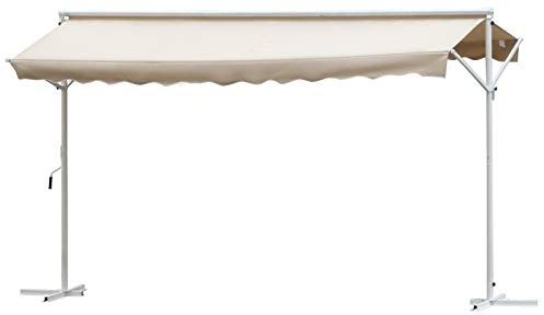 Outsunny Toldo de Pie Independiente 300x295x260 cm con Manivela Doble Cara Ángulo Ajustable Portátil Protección Solar para Jardín Terraza Patio Beige