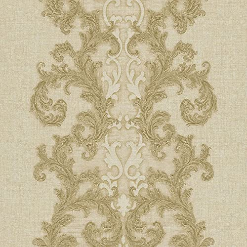 BRICOFLOR Vliestapete | Barock-Tapete Tapete barock - Tapete Diele & Flur - Beige / Crème, Gold | 10,05 x 0,70 m = Rolle 7.04 m²