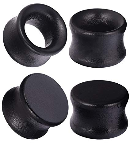 Longbeauty 4 Stück Set Holz Flesh Tunnel Plugs Set Ohr Piercing Schmuck Schwarz 16mm