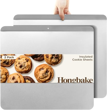 HONGBAKE 2 Pieces Large Flat Cookie Sheet No Edges, Nonstick Insulated Baking Pan, Commercial Oven Trays for Cooking, 16 X 14, Grey