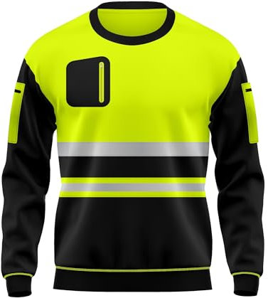 trending babz Haut de travail à manches longues haute visibilité avec effets réfléchissants contrastés et col rond, jaune/noir, L
