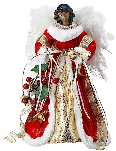 Retrowavy 12 Inch Black Angel Christmas Tree Topper Standing African American Black Angel Figurines Treetop for Decoration(Classic Style)