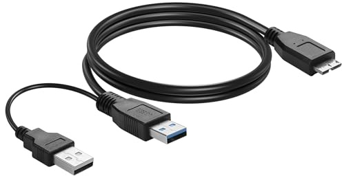 YACSEJAO Câble USB 3.0 double alimentation en forme de Y pour disque dur USB 3.0 type A mâle vers micro B 5 Gbit/s avec alimentation supplémentaire pour disque dur SSD