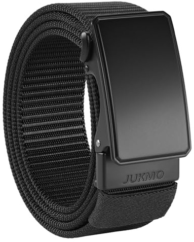 JUKMO Men's 1.5 Nylon Ratchet Belt, Casual Web Click Belt with Slide Buckle for Jeans, No Holes Adjustable Trim to Fit (Black, XX-Large-for Waist 50-54 (Length 61))
