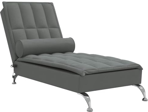 vidaXL Massageschäslong med bolster mörkgrå tyg