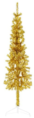 Sufrk Medio árbol de Navidad Artificial con Soporte Dorado 150 cm Abeto Navidad
