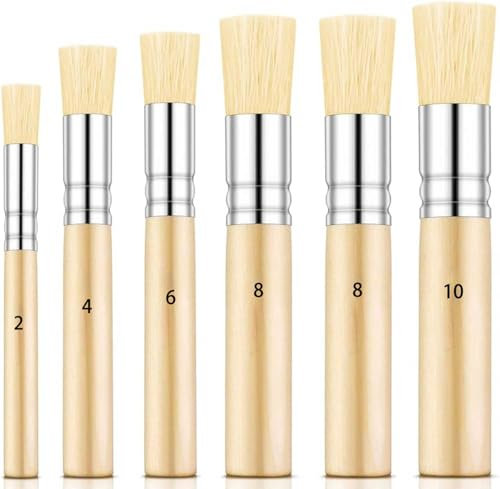 Brocha de estarcido, cepillo de cerdas naturales, utilizado para pintura acrílica, pintura al óleo, bricolaje y pintura artística, 6 unidades, 5 tamaños