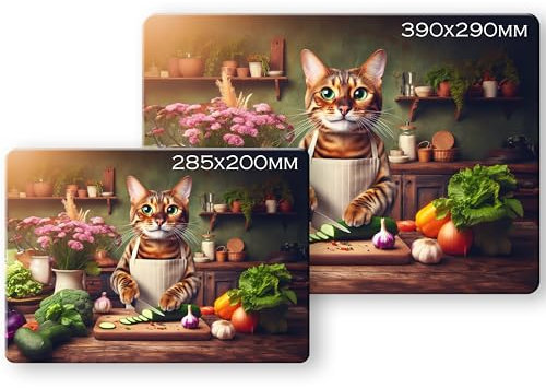 Noble & Page - Planche à découper en verre trempé - 285 x 200 mm - Planche à découper brillante - Chat de cuisine du Bengale