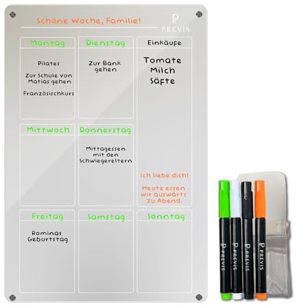 PREVIS BRAND Planning Frigo Magnetique Hebdomadaire Plexiglass Transparent A4(21X30CM) avec 4 Marqueurs Premium - Tableau Planner Frigo Transparent Acrylique -Idéal Pour une Organisation Minimaliste